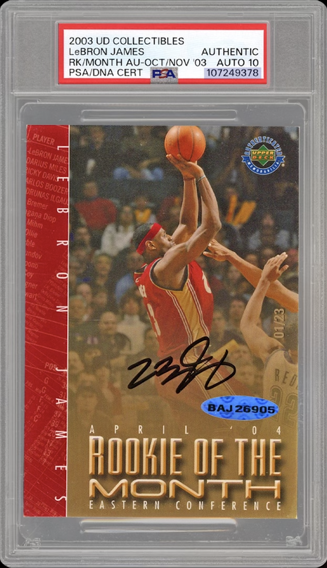 2003 UD Collectibles LeBron James Rookie of the Month PSA/DNA Auto 10